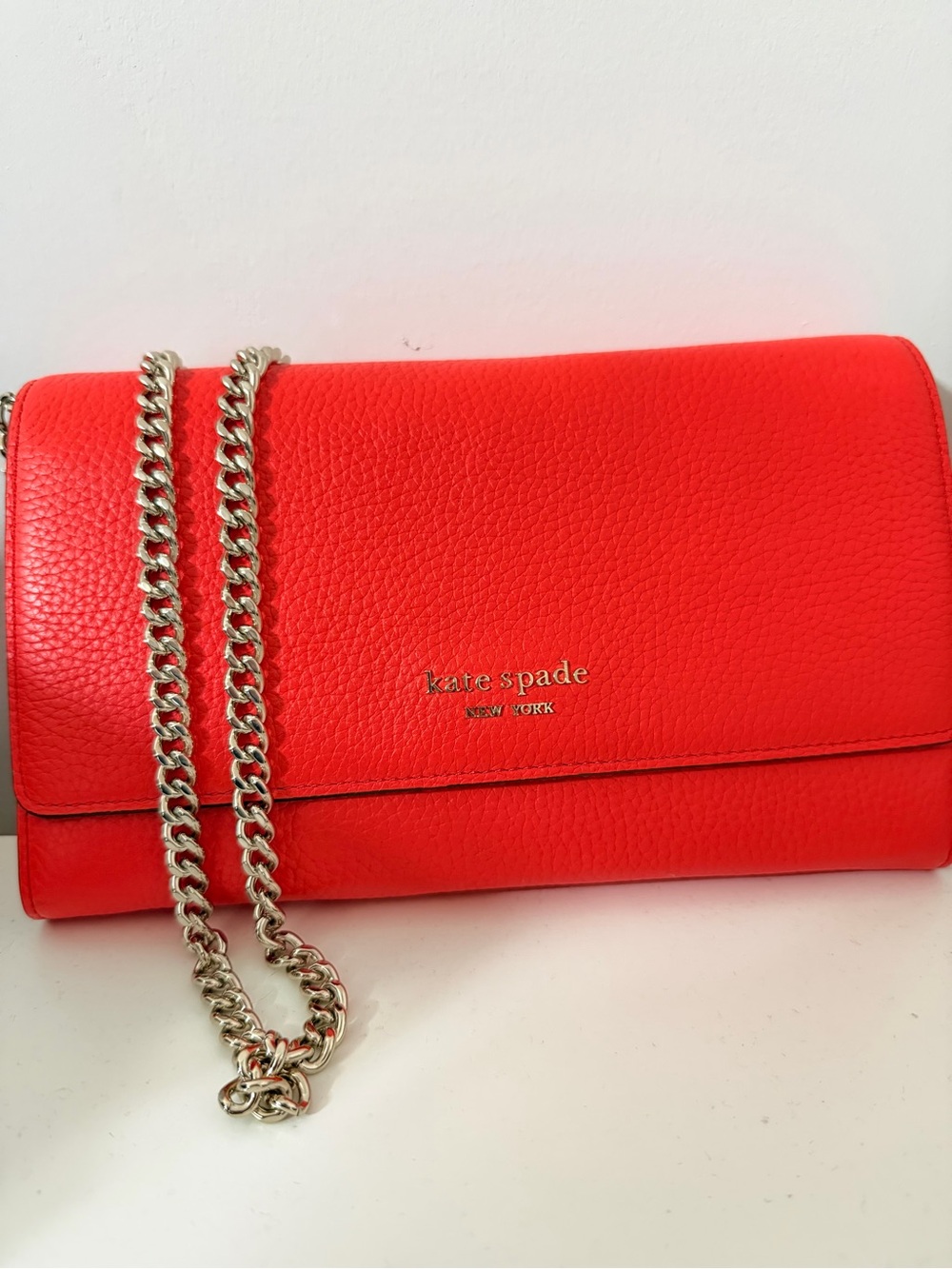 kate spade Red Pebbled Leather Chain Crossbody Bag